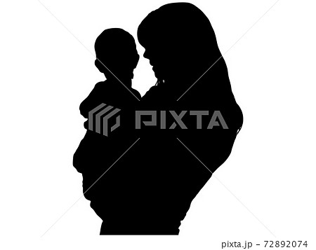 子供を抱っこする母親のシルエットのイラスト素材 7274