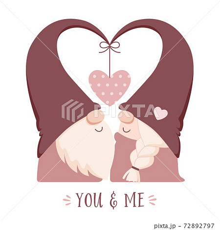 向かい合っている二人の北欧の小人 カップルのイラスト素材