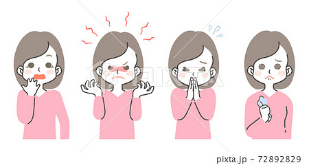 若い女性の表情 セット 驚き 怒り お願い ごめん 感動のイラスト素材 7229