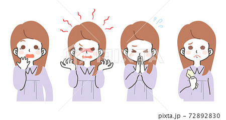 若い女性の表情 セット 驚き 怒り お願い ごめん 感動のイラスト素材 72