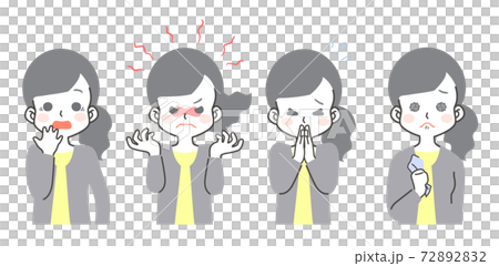 若い女性の表情 セット - 驚き、怒り、お願い、ごめん、感動 若い女性の表情 セット - 驚き、怒り、お願い、ごめん、感動 72892832