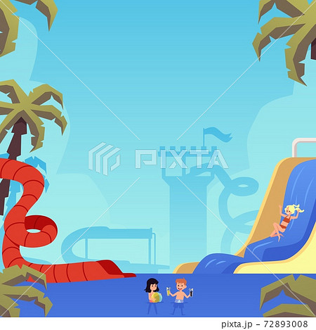 Children in water park - cartoon poster of kids playing in amusement park 72893008