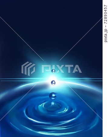 宇宙で輝く水の惑星と溶け込む水滴の不思議なイラストのイラスト素材