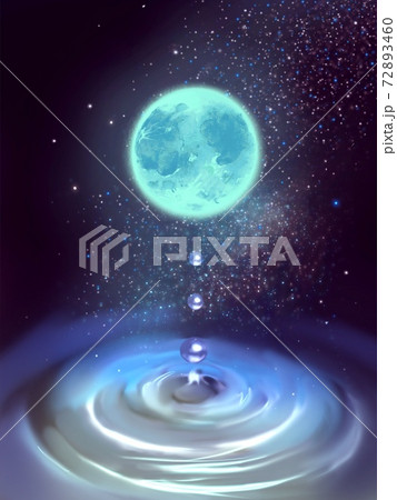 宇宙で輝く水の惑星と溶け込む水滴の不思議なイラストのイラスト素材 宇宙で輝く水の惑星と溶け込む水滴の不思議なイラストのイラスト素材