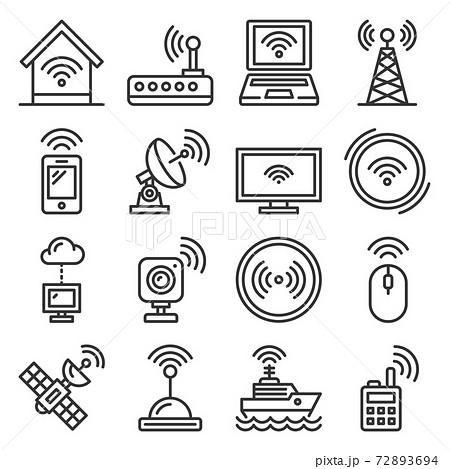 Wireless and Communications Icons Set on White Background. Vector Wireless and Communications Icons Set on White Background. Vector 72893694