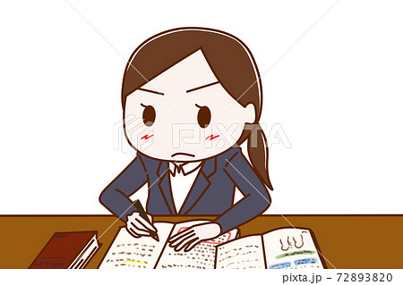 試験のために一生懸命真面目に勉強するスーツ姿の女性のイラスト素材 7230 試験のために一生懸命真面目に勉強するスーツ姿の女性のイラスト素材 7230