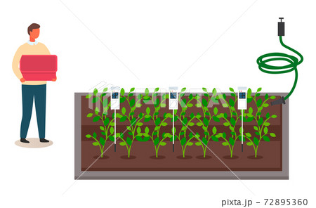 Urban farming, gardening or agriculture. Automatic irrigation sprinklers. Vector illustration 72895360