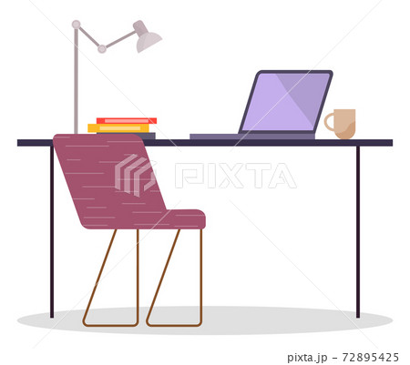 Workplace in office. Cabinet with workspace with table, comfortable armchair and computer Workplace in office. Cabinet with workspace with table, comfortable armchair and computer 72895425