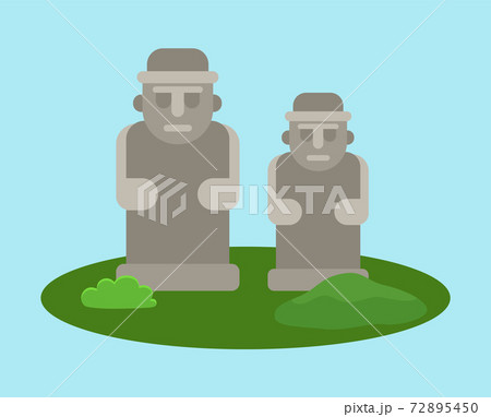 Dolharubang statues. Traditional symbol of Jeju island in South Korea. Korean stone rock monuments Dolharubang statues. Traditional symbol of Jeju island in South Korea. Korean stone rock monuments 72895450