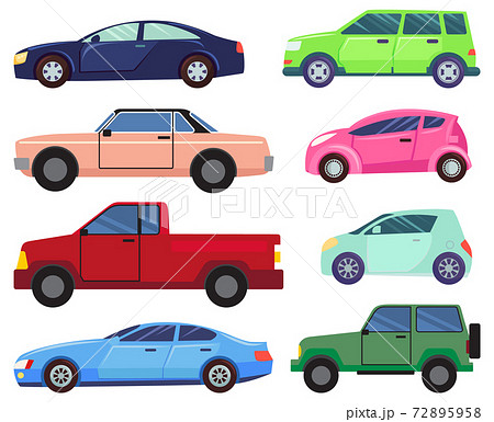 Modern And Old Cars Set Automobiles Vehiclesのイラスト素材