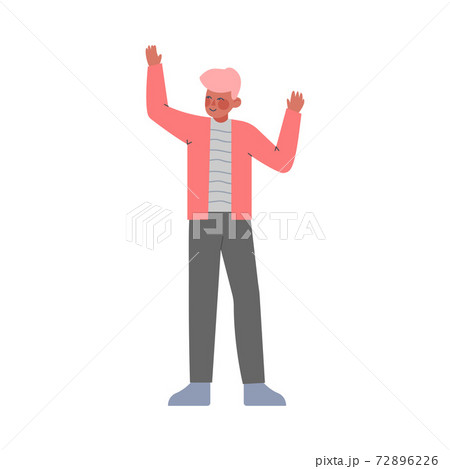 Guy Standing Hands Up, Boy with Raised Hands Having Fun, Celebrating Success, Freedom of Choice Concept Cartoon Style Vector Illustration 72896226