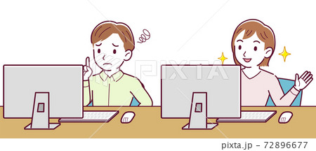 Men and women working on personal computers 72896677