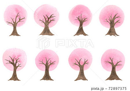 丸い桜の木のイラスト 複数セットのイラスト素材 丸い桜の木のイラスト 複数セットのイラスト素材