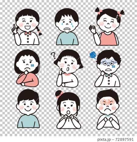 情感和悲傷的兒童圖標圖素材集 插圖素材 圖庫