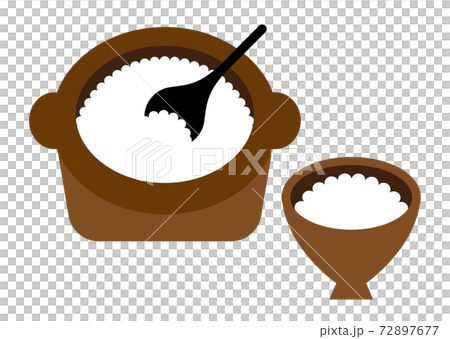 土鍋のご飯と茶碗 イラストのイラスト素材