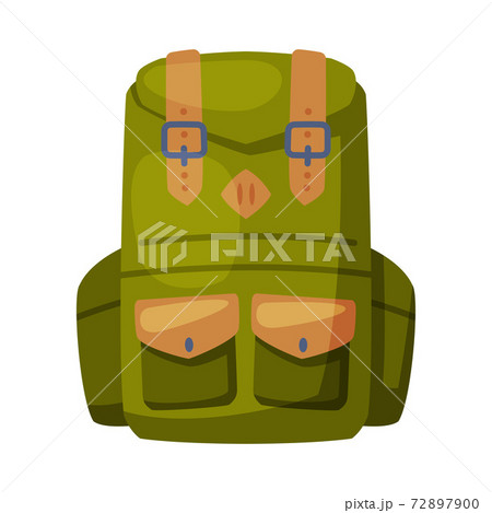 Green Backpack, Front View of Camping Knapsack Flat Vector Illustration on White Background 72897900