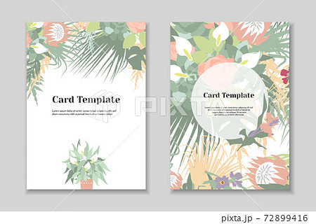 Set of 2 boho greting card templates, tender pastel colorls, white background. 72899416