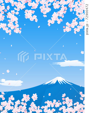 桜と富士山の風景イラスト 縦長 のイラスト素材