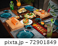 Table with Japanese cuisine: inari sushi set 72901849