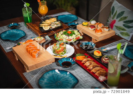 Table with Japanese cuisine: inari sushi set Table with Japanese cuisine: inari sushi set 72901849