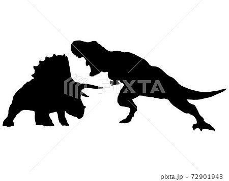 トリケラトプスを襲うティラノサウルス シルエットのイラスト素材