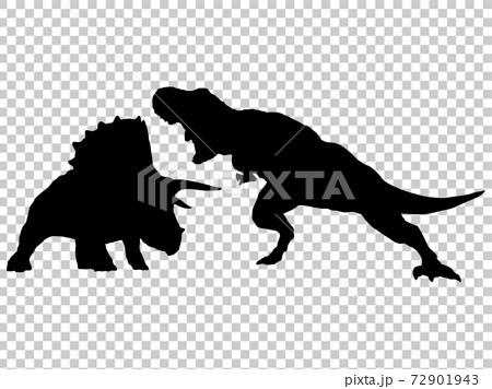 トリケラトプスを襲うティラノサウルス シルエットのイラスト素材