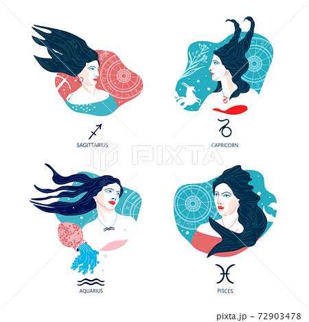 Sagittarius, Capricorn, Aquarius, Pisces. Zodiac signs. The symbol of the astrological horoscope. Sagittarius, Capricorn, Aquarius, Pisces. Zodiac signs. The symbol of the astrological horoscope. 72903478