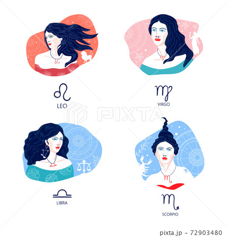 Leo, Virgo, Libra, Scorpio. Zodiac signs. The symbols of the astrological horoscope. 72903480