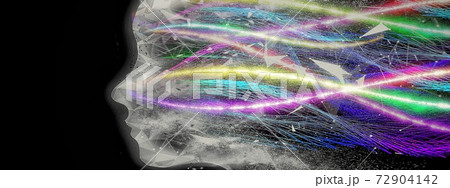 カラフルな煙で描いた抽象的な女性の横顔の3Dイラスト 72904142