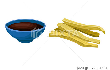 Soy Meat or Textured Soy Protein and Soy Sauce in Bowl Vector Set 72904304