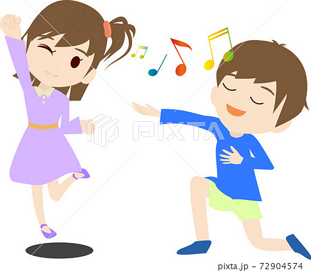 楽しそうに歌う男の子と踊る女の子のイラストのイラスト素材