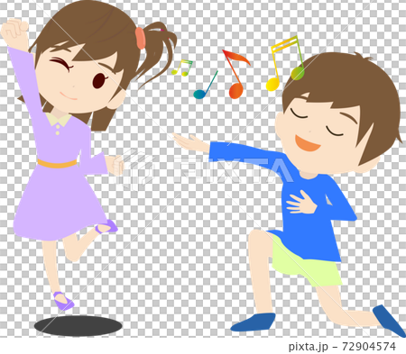 楽しそうに歌う男の子と踊る女の子のイラストのイラスト素材