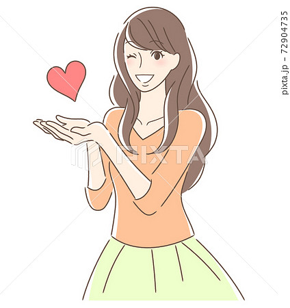 ハートを手のひらに浮かべる女性のイラスト素材