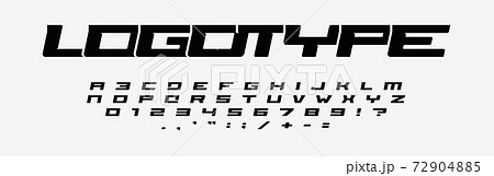 Alphabet for logos. Wide letters, numbers and punctuation marks. Italic font, minimal design for modern sport logo, speed race and car title. Extended style, vector typographic design 72904885