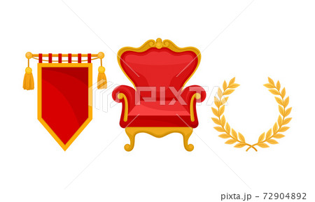 Monarchy Attributes with Golden Laurel Wreath and Throne Chair Vector Set Monarchy Attributes with Golden Laurel Wreath and Throne Chair Vector Set 72904892