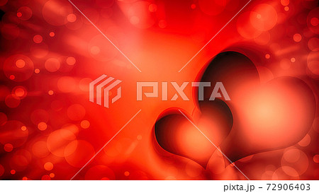 Bright red card with two hearts and an abstract background. Picture for lovers on valentine's day or wedding. Red black background with hearts. 72906403