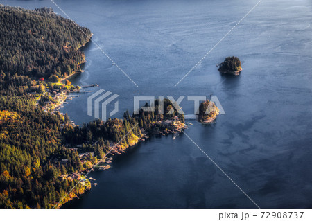 Aerial view on the luxury homes in Deep Cove 72908737