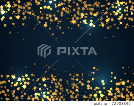 Stardust sparks confetti. Festive decoration glowing frame, shiny gold stars on black background, holidays party sparkly particles decor, christmas or new year glitters. Vector poster Stardust sparks confetti. Festive decoration glowing frame, shiny gold stars on black background, holidays party sparkly particles decor, christmas or new year glitters. Vector poster 72908840