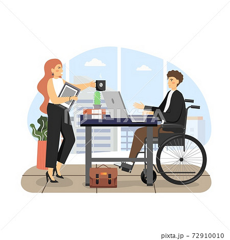 Disabled Man Using Wheelchair Working On Laptop のイラスト素材