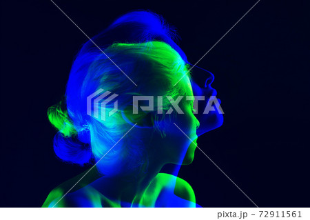 Multiple portrait with glitch duotone effect 72911561