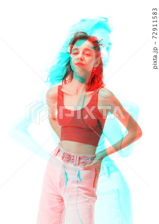 Multiple portrait with glitch duotone effect 72911583