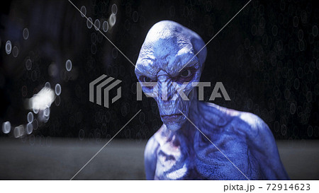 Alien on the moon. Ufo concept. 3d rendering. 72914623