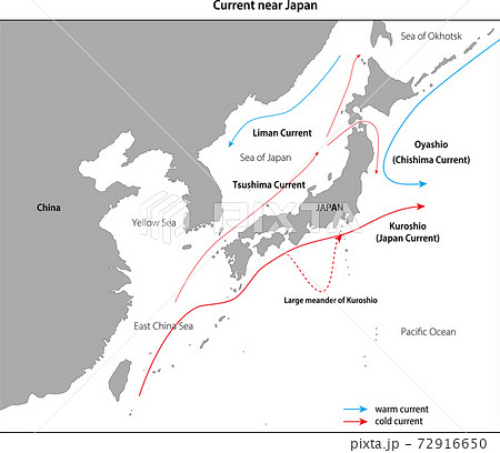 日本近海の海流図、黒潮、親潮、英語版 72916650