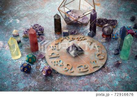 Crystals for healing, fortune telling and astrology. Esoteric concept. 72916676