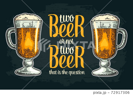 Two beer glass. Vintage vector engraving illustration for poster 72917306