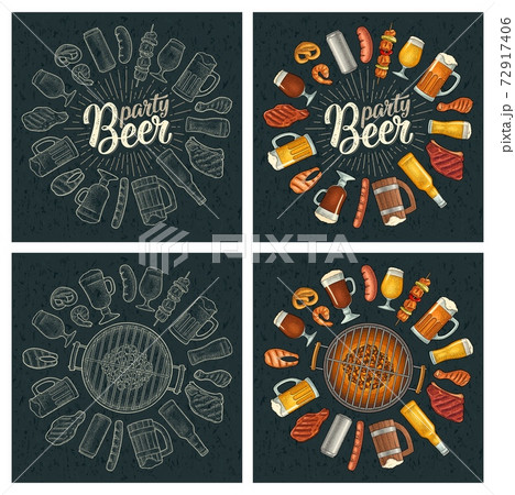 Beer party calligraphic handwriting lettering. Beer and grill engraving 72917406