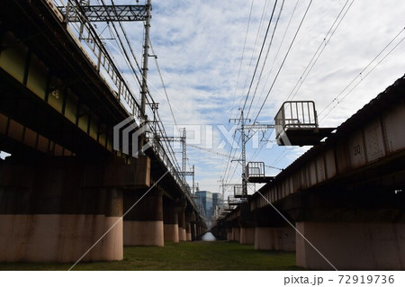 阪急 新淀川橋梁の狭間から望む梅田のビル群　京都本線　宝塚本線　 72919736