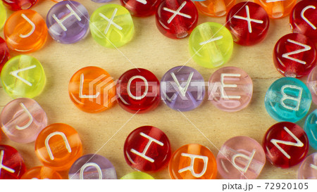 The love word on alphabet bead multi color for background content 72920105