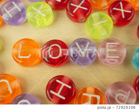 The love word on alphabet bead multi color for background content 72920106