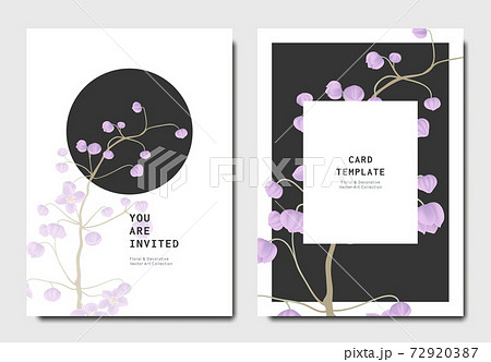 Botanical invitation card template design, purple Thalictrum delavayi flowers  72920387